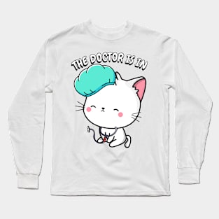 Cute White Cat is a doctor Long Sleeve T-Shirt